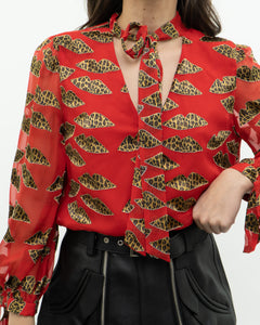 DONALD x ALICE + OLIVIA x Red Leopared Silk Patterned Blouse (XS-M)