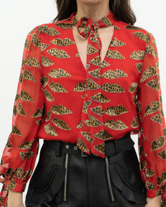 DONALD x ALICE + OLIVIA x Red Leopared Silk Patterned Blouse (XS-M)