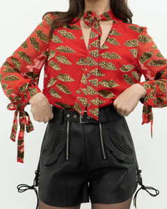 DONALD x ALICE + OLIVIA x Red Leopared Silk Patterned Blouse (XS-M)