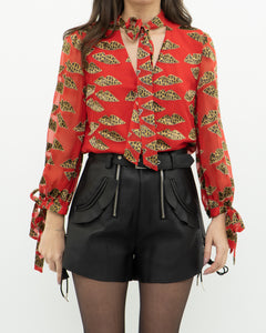 DONALD x ALICE + OLIVIA x Red Leopared Silk Patterned Blouse (XS-M)