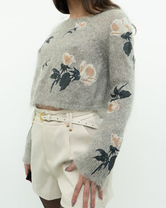 SNIDEL x Grey Floral Embroidered Mohair Sweater (XS-M)