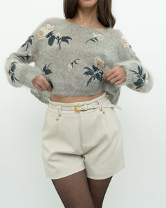 SNIDEL x Grey Floral Embroidered Mohair Sweater (XS-M)