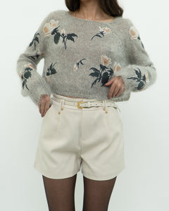 SNIDEL x Grey Floral Embroidered Mohair Sweater (XS-M)