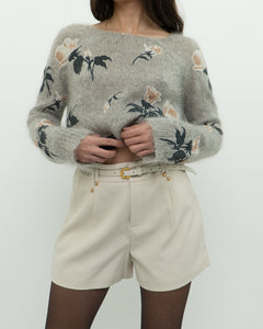 SNIDEL x Grey Floral Embroidered Mohair Sweater (XS-M)