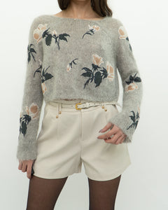 SNIDEL x Grey Floral Embroidered Mohair Sweater (XS-M)