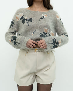 SNIDEL x Grey Floral Embroidered Mohair Sweater (XS-M)