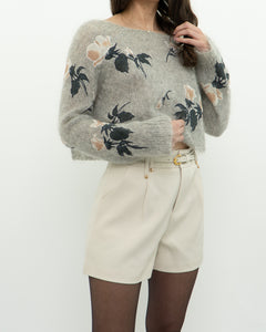 SNIDEL x Grey Floral Embroidered Mohair Sweater (XS-M)