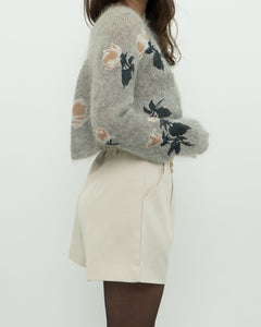 SNIDEL x Grey Floral Embroidered Mohair Sweater (XS-M)