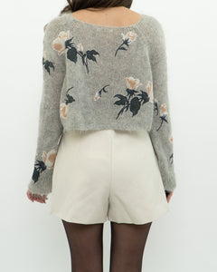 SNIDEL x Grey Floral Embroidered Mohair Sweater (XS-M)