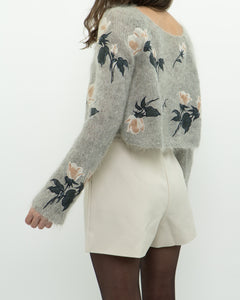 SNIDEL x Grey Floral Embroidered Mohair Sweater (XS-M)