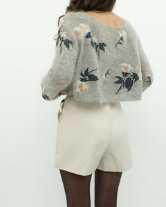 SNIDEL x Grey Floral Embroidered Mohair Sweater (XS-M)