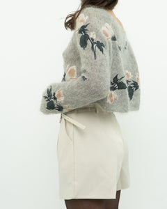 SNIDEL x Grey Floral Embroidered Mohair Sweater (XS-M)