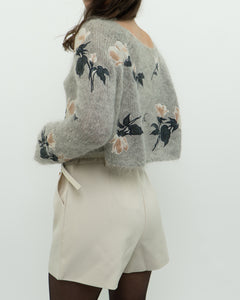 SNIDEL x Grey Floral Embroidered Mohair Sweater (XS-M)