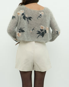 SNIDEL x Grey Floral Embroidered Mohair Sweater (XS-M)