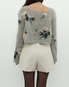 SNIDEL x Grey Floral Embroidered Mohair Sweater (XS-M)