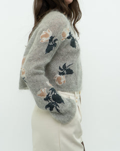 SNIDEL x Grey Floral Embroidered Mohair Sweater (XS-M)