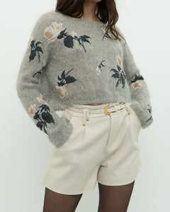 SNIDEL x Grey Floral Embroidered Mohair Sweater (XS-M)