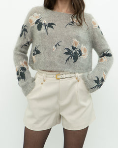 SNIDEL x Grey Floral Embroidered Mohair Sweater (XS-M)