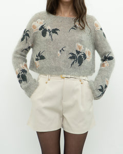 SNIDEL x Grey Floral Embroidered Mohair Sweater (XS-M)