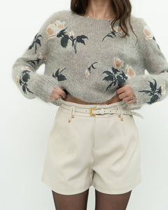 SNIDEL x Grey Floral Embroidered Mohair Sweater (XS-M)