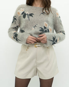 SNIDEL x Grey Floral Embroidered Mohair Sweater (XS-M)