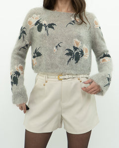 SNIDEL x Grey Floral Embroidered Mohair Sweater (XS-M)