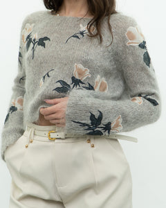 SNIDEL x Grey Floral Embroidered Mohair Sweater (XS-M)