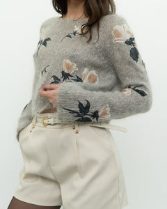 SNIDEL x Grey Floral Embroidered Mohair Sweater (XS-M)