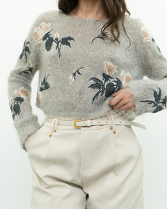 SNIDEL x Grey Floral Embroidered Mohair Sweater (XS-M)