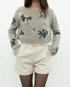 SNIDEL x Grey Floral Embroidered Mohair Sweater (XS-M)