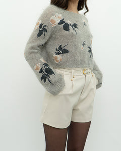 SNIDEL x Grey Floral Embroidered Mohair Sweater (XS-M)