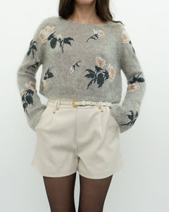 SNIDEL x Grey Floral Embroidered Mohair Sweater (XS-M)