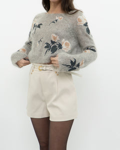 SNIDEL x Grey Floral Embroidered Mohair Sweater (XS-M)