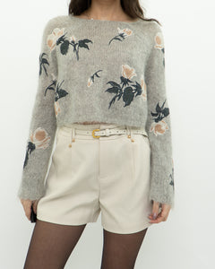 SNIDEL x Grey Floral Embroidered Mohair Sweater (XS-M)