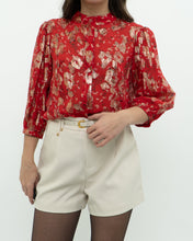 Load image into Gallery viewer, ba&amp;sh x Red Silk Patterned Metallic Blouse (XS, S)