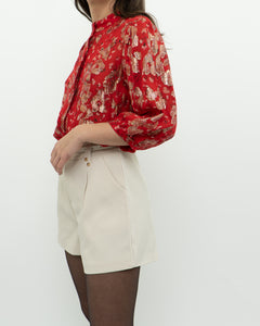 ba&sh x Red Silk Patterned Metallic Blouse (XS, S)