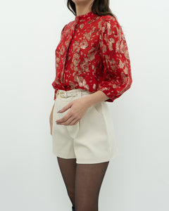 ba&sh x Red Silk Patterned Metallic Blouse (XS, S)