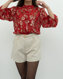 ba&sh x Red Silk Patterned Metallic Blouse (XS, S)