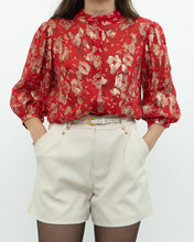 Load image into Gallery viewer, ba&amp;sh x Red Silk Patterned Metallic Blouse (XS, S)