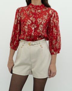 ba&sh x Red Silk Patterned Metallic Blouse (XS, S)