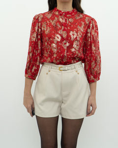 ba&sh x Red Silk Patterned Metallic Blouse (XS, S)