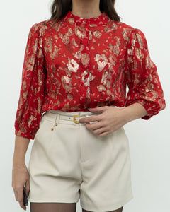 ba&sh x Red Silk Patterned Metallic Blouse (XS, S)