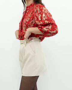 ba&sh x Red Silk Patterned Metallic Blouse (XS, S)