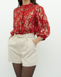 ba&sh x Red Silk Patterned Metallic Blouse (XS, S)