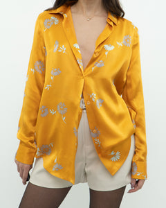 EQUIPMENT x Orange, Grey Floral Pure Silk Blouse (XS, S)