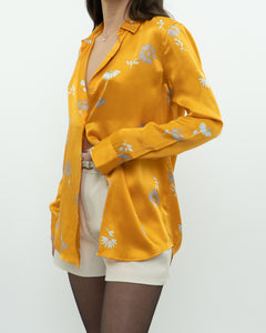 EQUIPMENT x Orange, Grey Floral Pure Silk Blouse (XS, S)