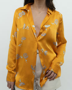 EQUIPMENT x Orange, Grey Floral Pure Silk Blouse (XS, S)