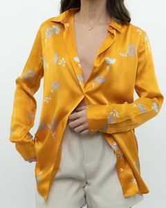 EQUIPMENT x Orange, Grey Floral Pure Silk Blouse (XS, S)