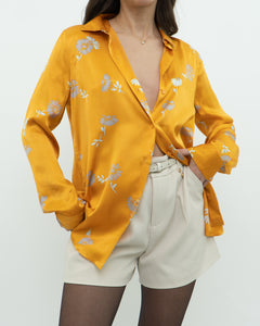 EQUIPMENT x Orange, Grey Floral Pure Silk Blouse (XS, S)