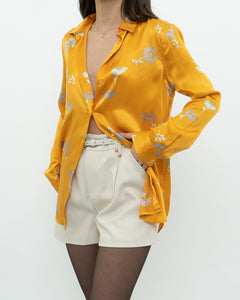 EQUIPMENT x Orange, Grey Floral Pure Silk Blouse (XS, S)